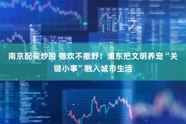 南京配資炒股 撒歡不撒野！浦東把文明養寵“關鍵小事”融入城市生活